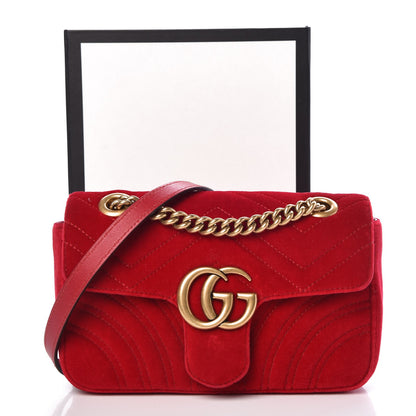 Gucci Velvet Matelasse Mini GG Marmont Shoulder Bag Hibiscus Red 8 of 8