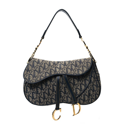 Christian Dior Monogram Double Saddle Bag Navy Blue 1 of 13