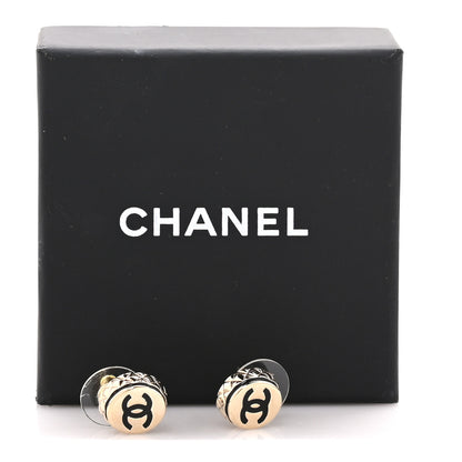 Chanel Metal Enamel CC Round Earrings Black Gold 4 of 4
