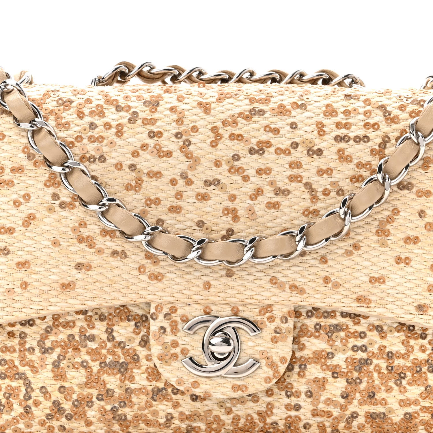 Chanel Raffia Sequin Small Single Flap Beige Gold 7 of 9
