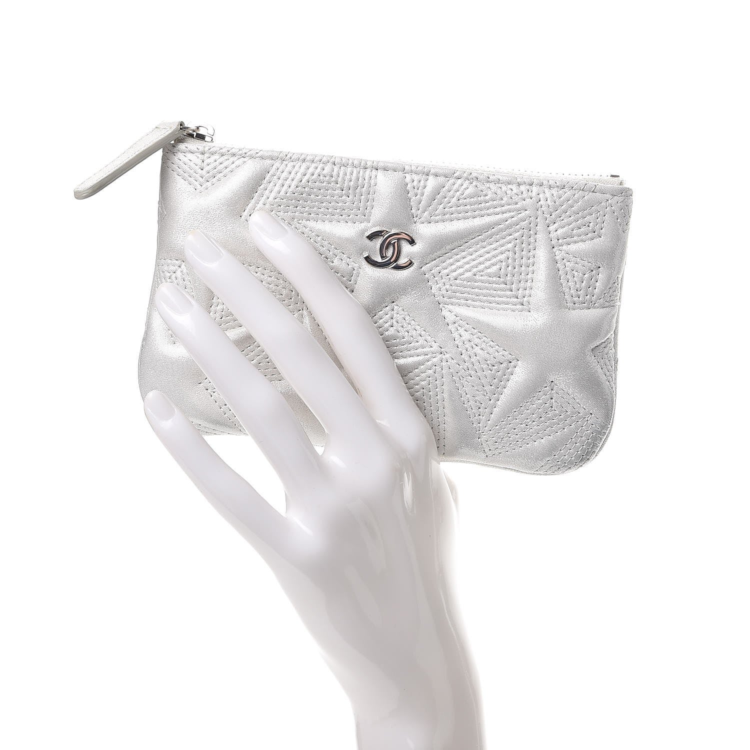 Chanel Metallic Lambskin Star Embossed Coin Purse Case Light Silver 2 of 10