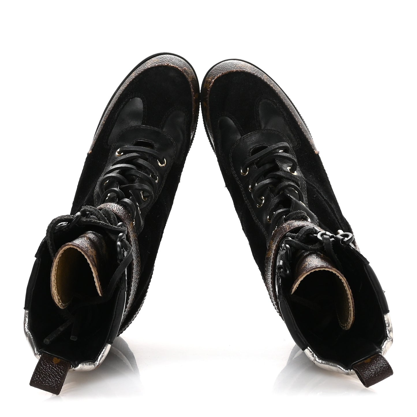 Suede Calfskin Monogram Laureate Platform Desert Boots 36.5 Black