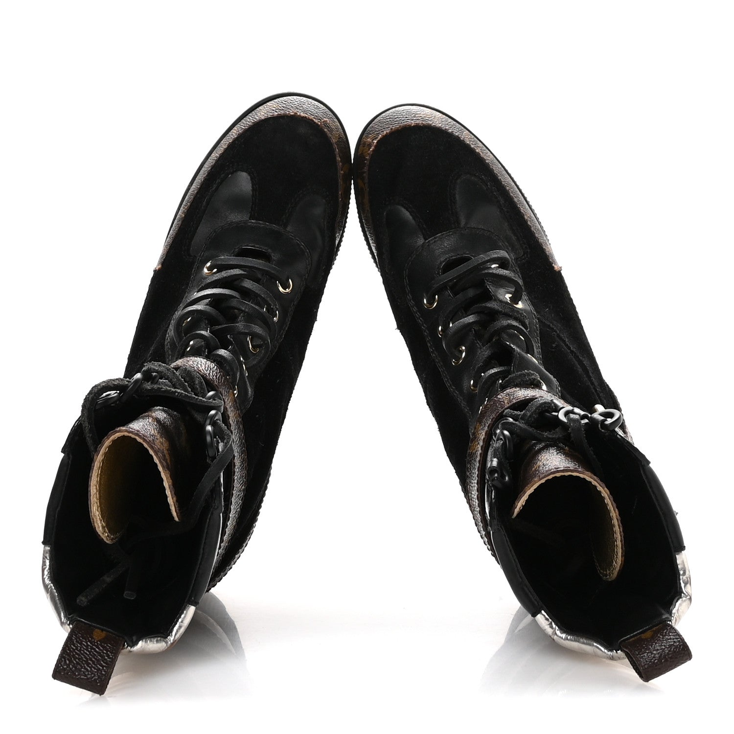 Louis Vuitton Suede Calfskin Monogram Laureate Platform Desert Boots 36.5 Black 2 of 8