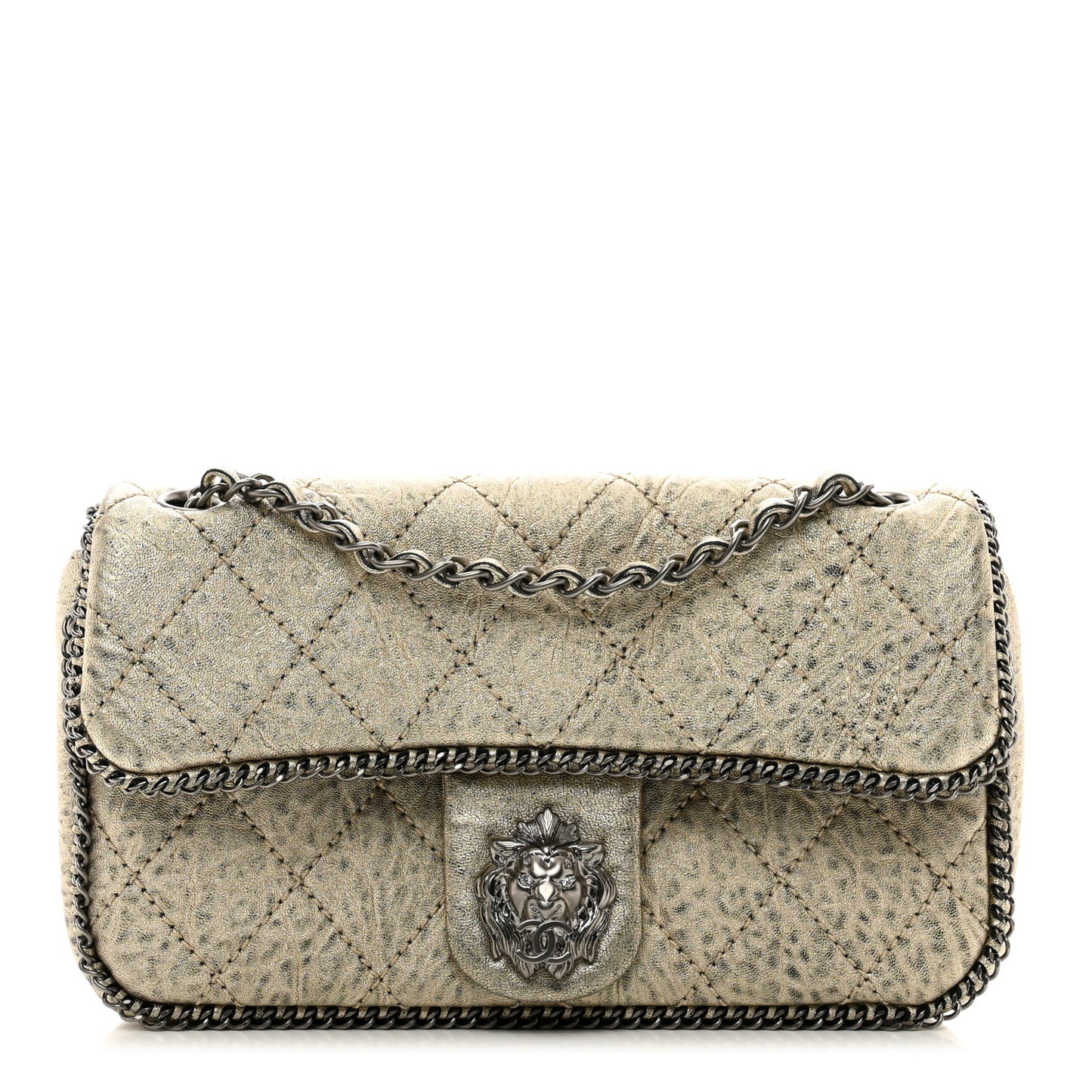 Distressed Lambskin Medium Leo Lion Flap Metallic