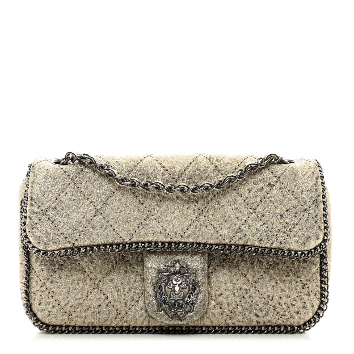 Chanel Distressed Lambskin Medium Leo Lion Flap Metallic 1 of 12