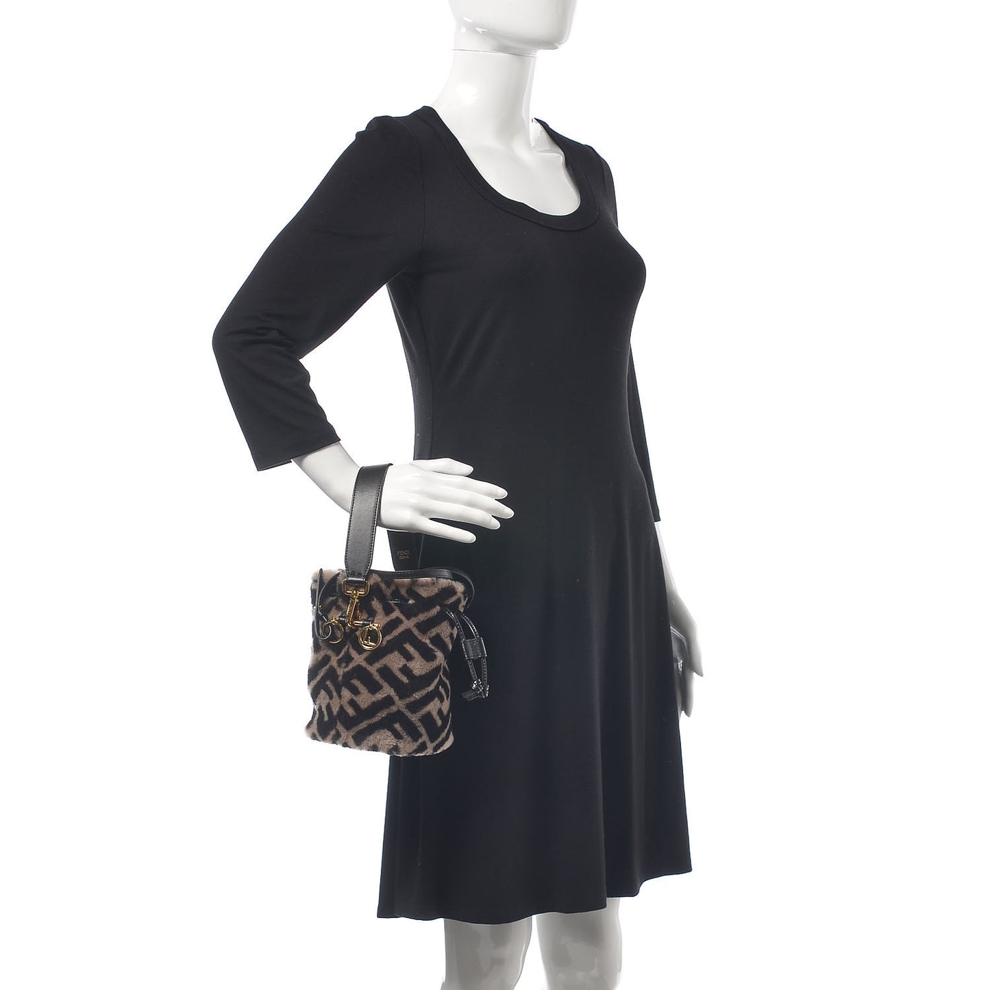 Shearling F is Macro FF 1974 Diagonal Mini Mon Tresor Bucket Bag Dove Black