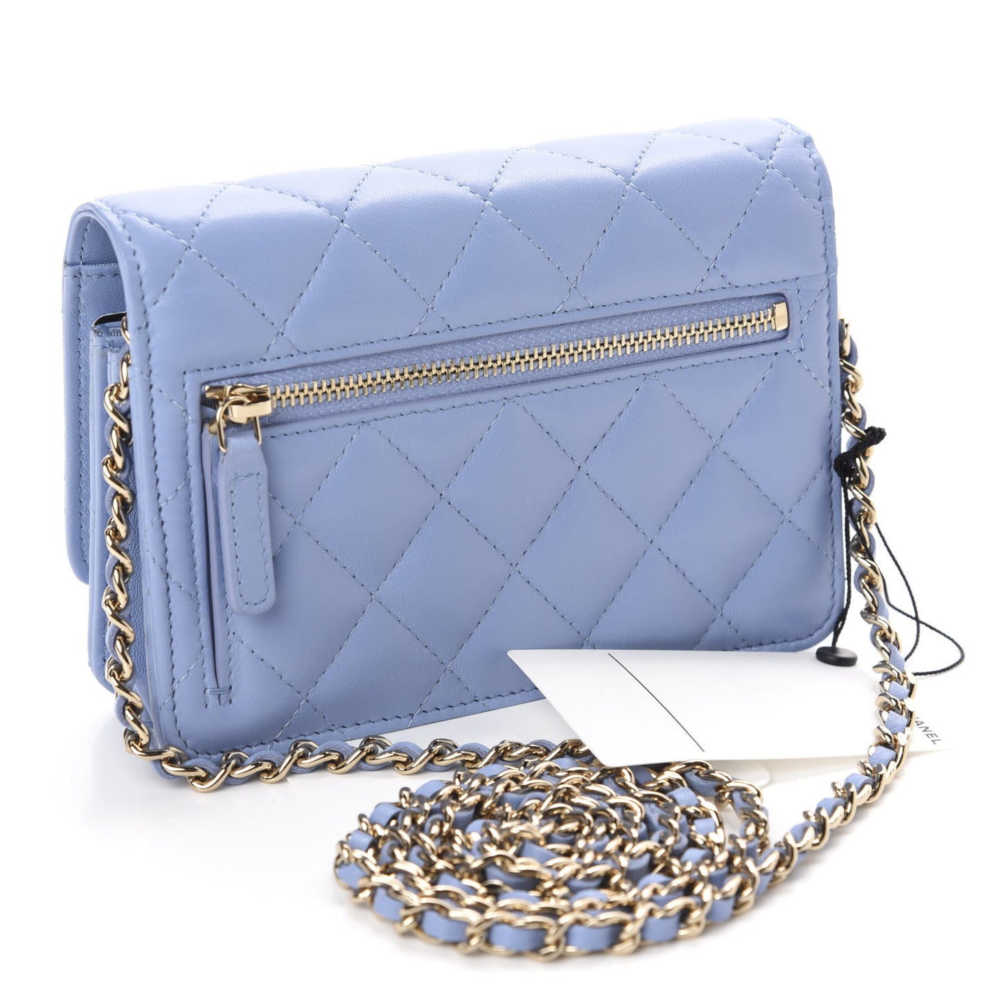 Lambskin Quilted Mini Wallet On Chain WOC Light Blue