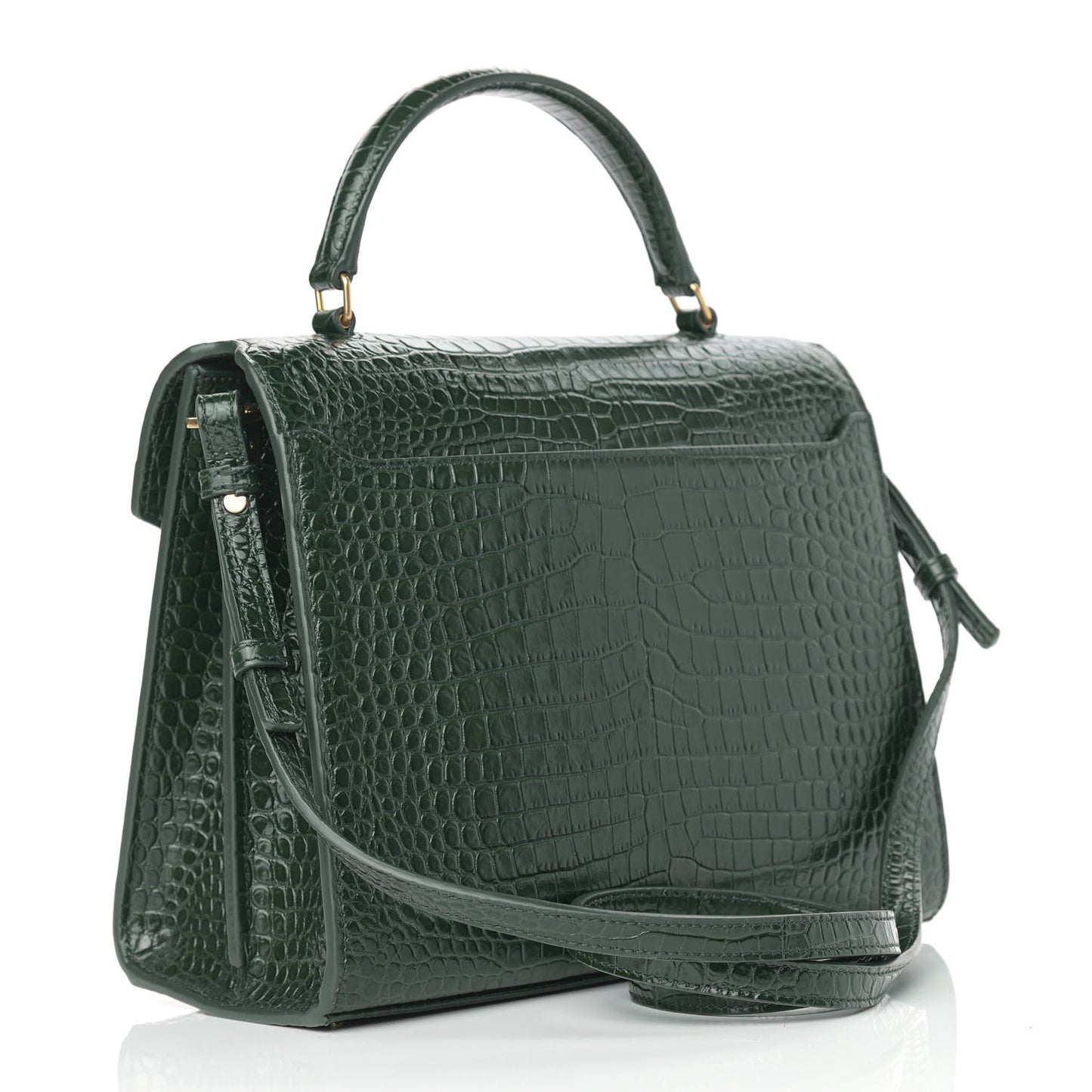 Calfskin Crocodile Embossed Medium Classic Monogram Cassandra Top Handle Green