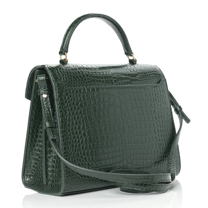 Saint Laurent Calfskin Crocodile Embossed Medium Classic Monogram Cassandra Top Handle Green 3 of 10
