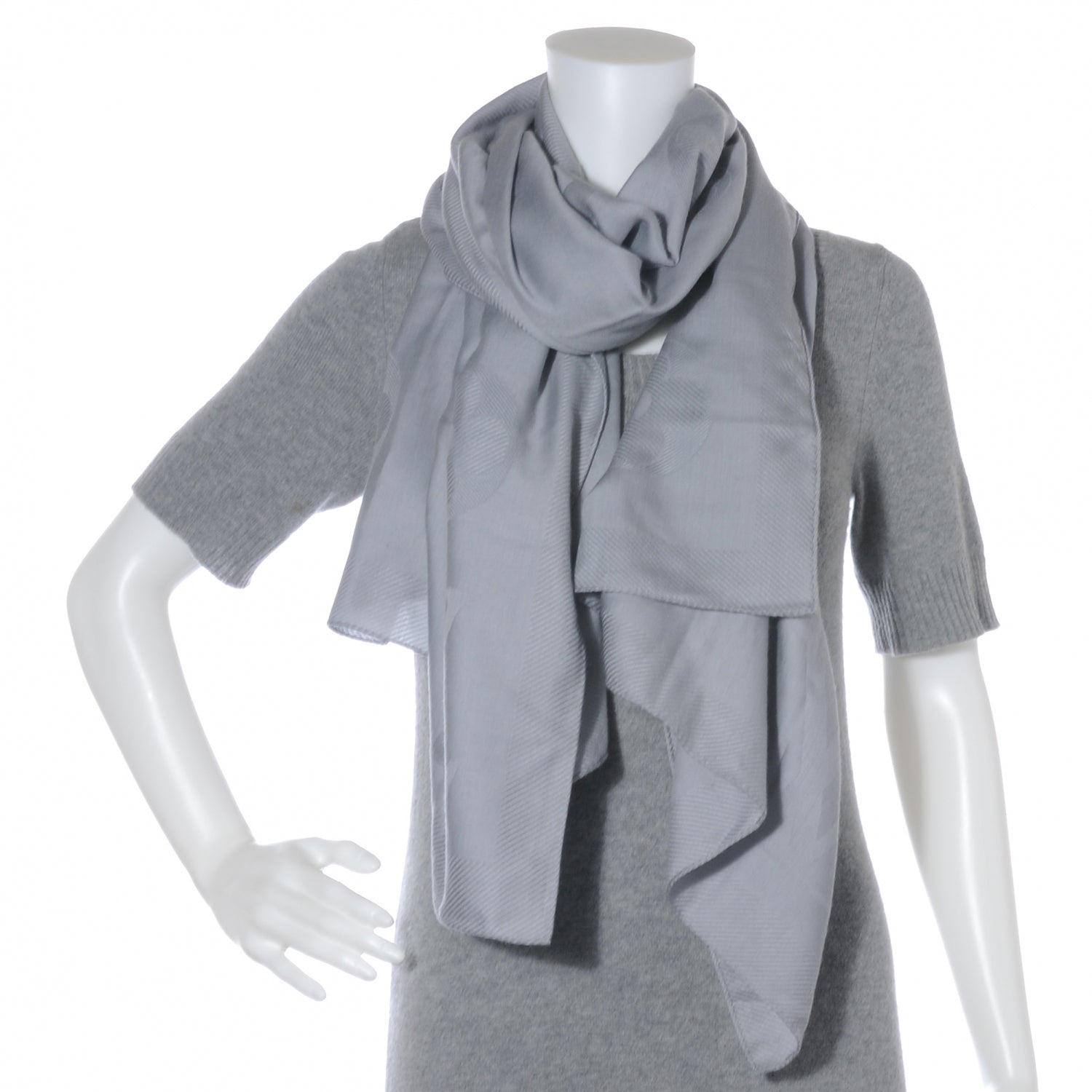 Louis Vuitton Etole Jali Silk Cashmere Monogram Shawl Grey 4 of 7