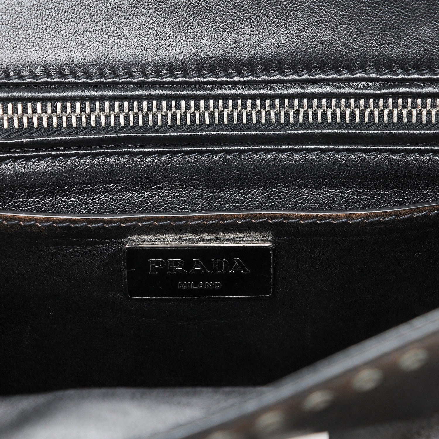 Prada Vitello Vintage Studded Sound Twin Pocket Satchel Ebano 7 of 9