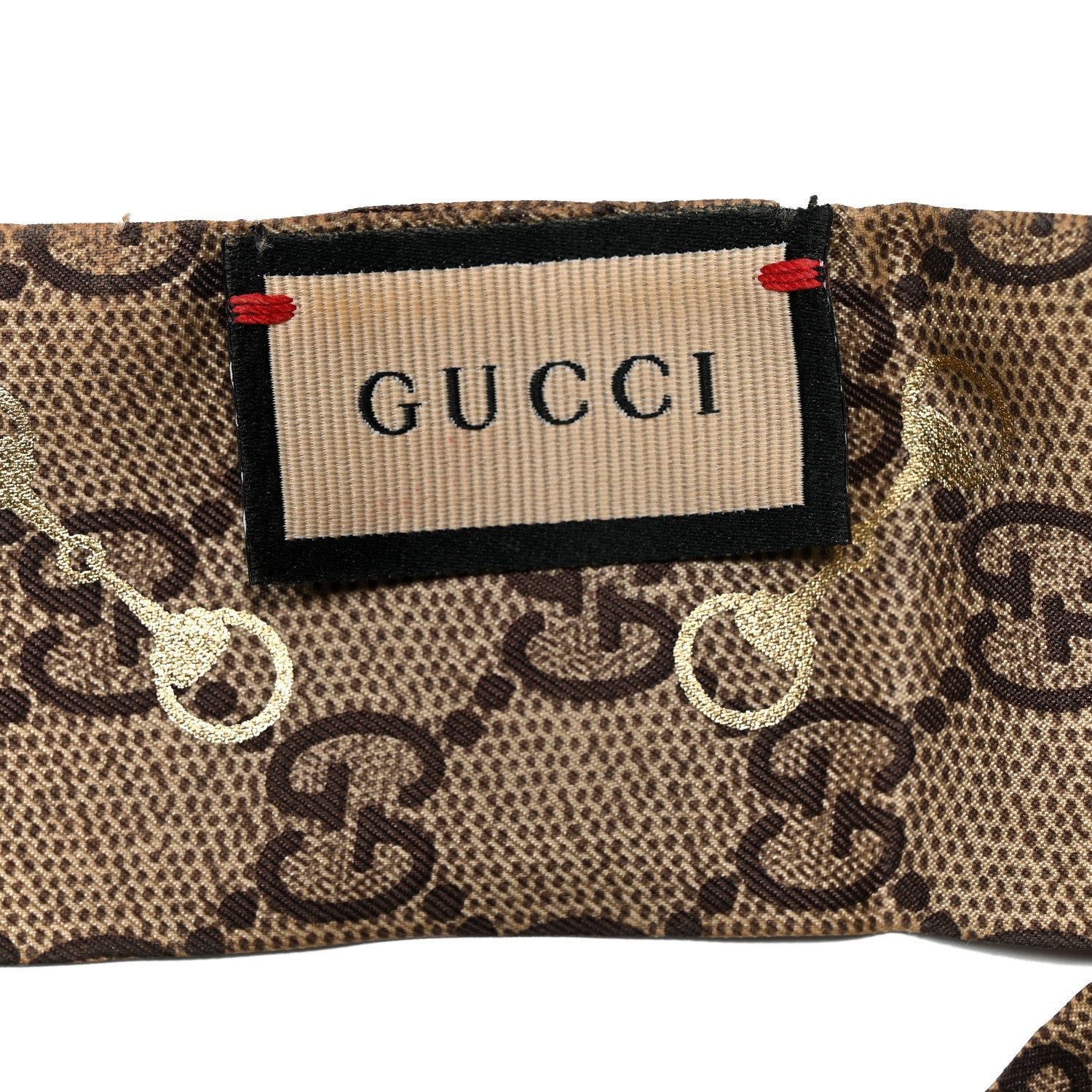 Gucci Silk Twill GG Monogram Gold Horsebity Neck Bow Scarf Flame 2 of 3