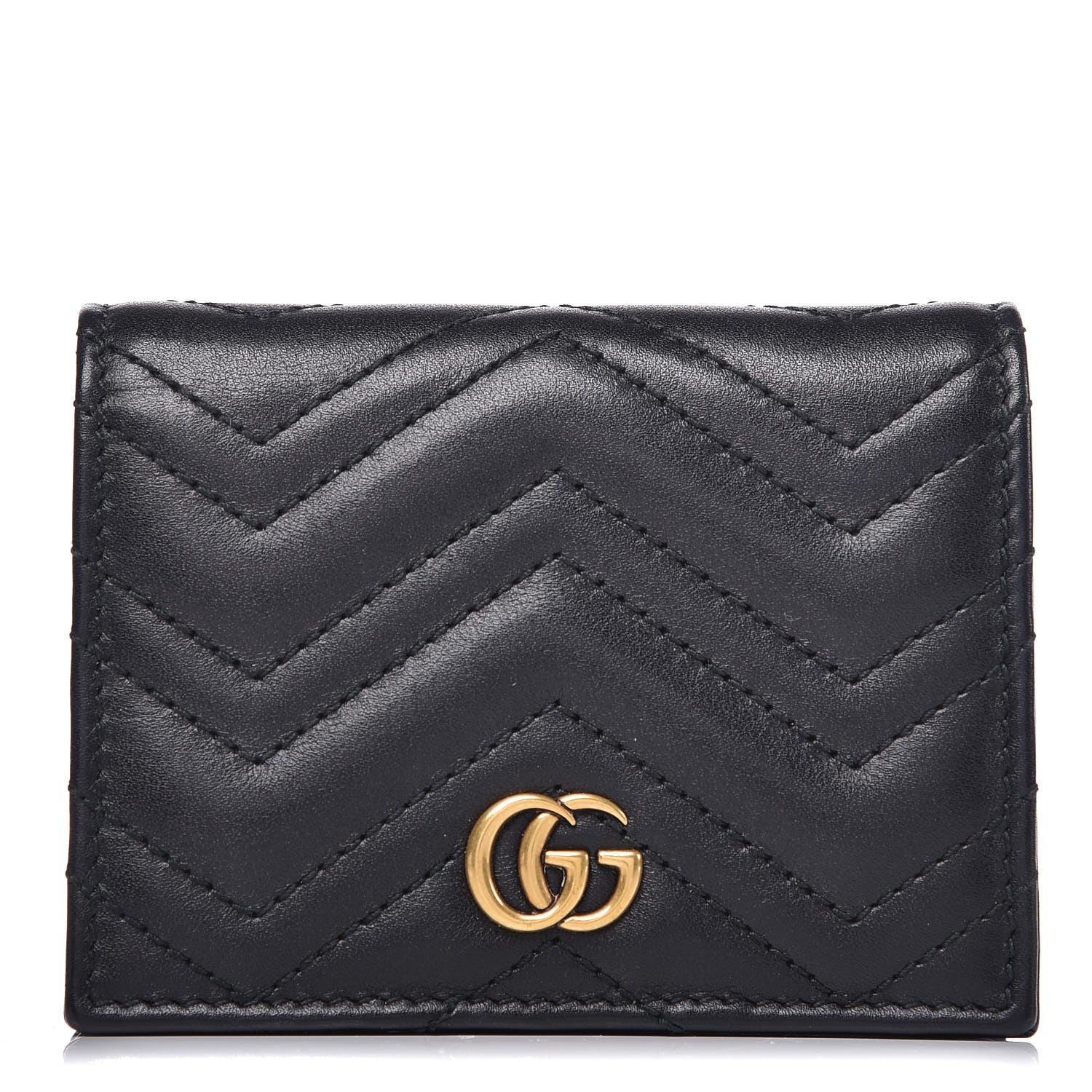 Gucci Calfskin Matelasse GG Marmont Card Case Wallet Black 1 of 10