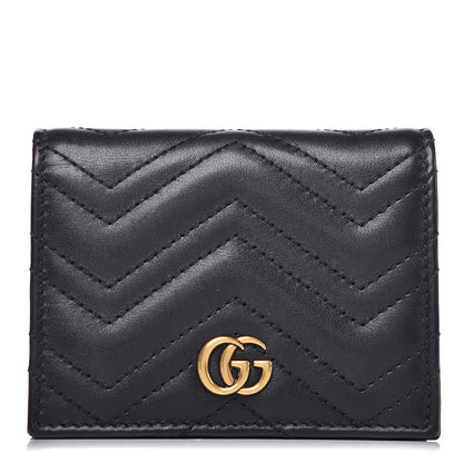 Gucci Calfskin Matelasse GG Marmont Card Case Wallet Black 1 of 10