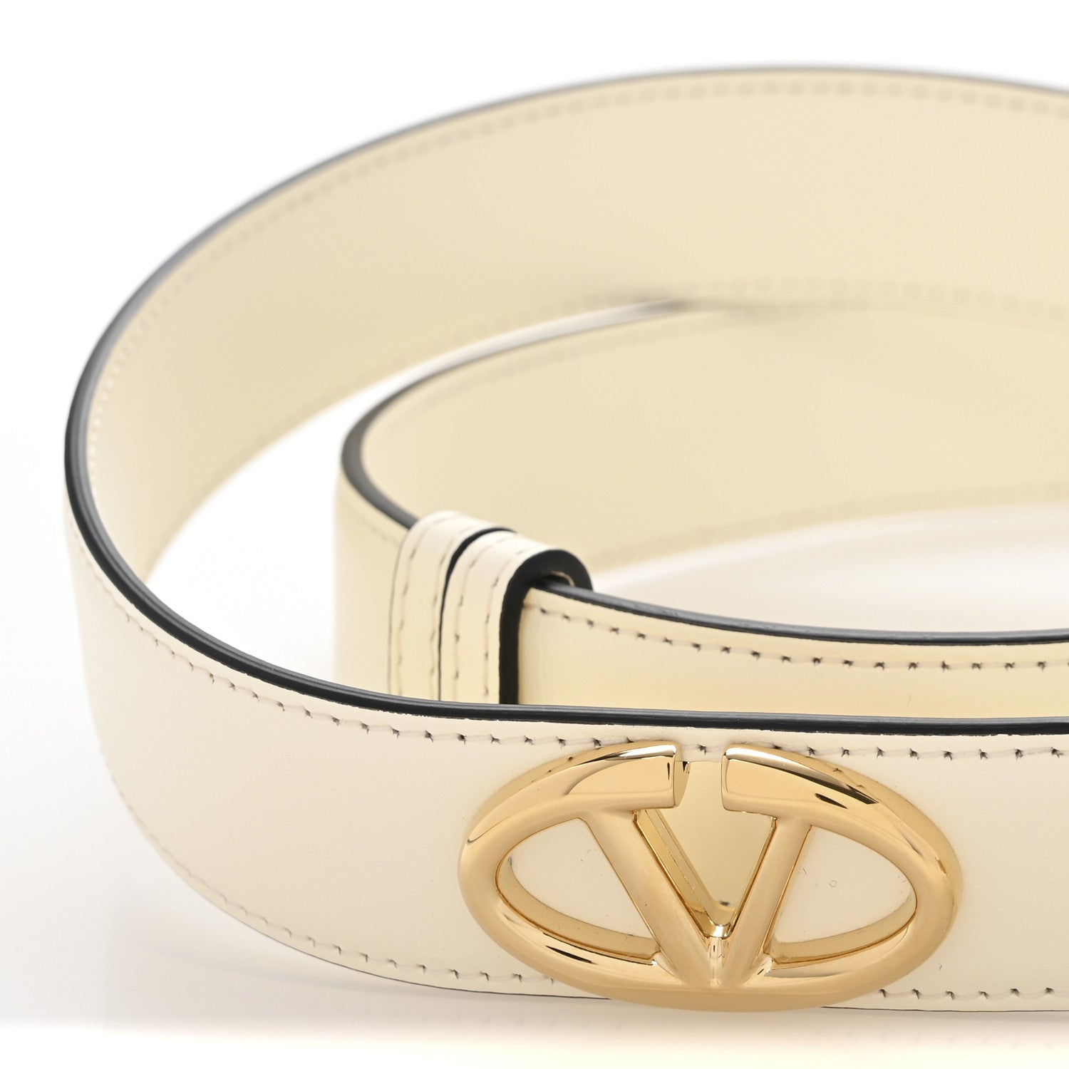 Valentino Garavani Calfskin VLogo The Bold Edition Belt 85 34 Light Ivory 3 of 6