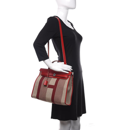 Hermes Vache Hunter Toile H Vibration Herbag Zip 31 PM Bordeaux Ficelle Rouge Piment 2 of 9
