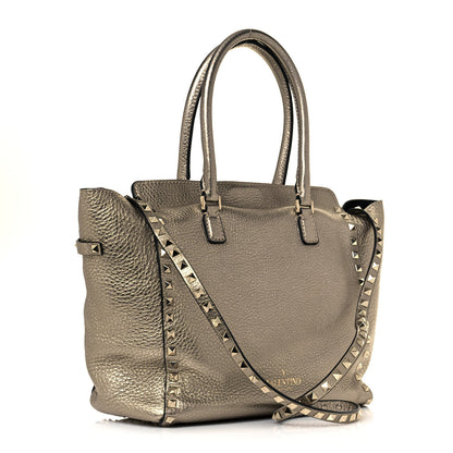 Valentino Garavani Metallic Grained Calfskin Rockstud Double Handle Tote Sasso 3 of 14