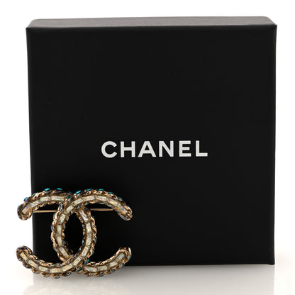 Chanel Iridescent Crystal CC Brooch Green 4 of 4