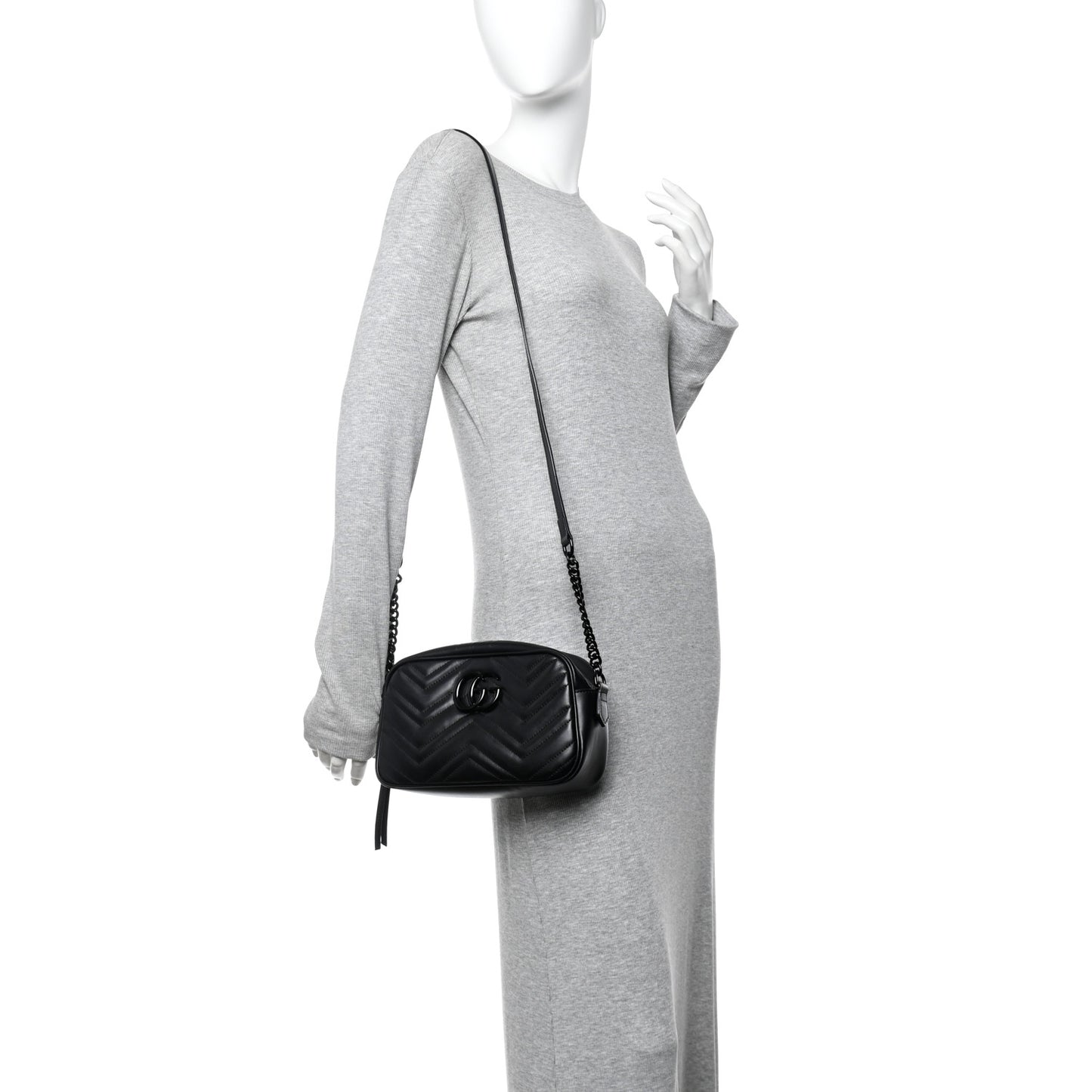Calfskin Matelasse Monochrome Small GG Marmont Chain Shoulder Bag Black