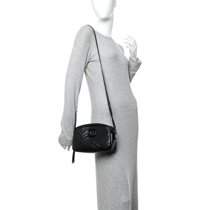 Gucci Calfskin Matelasse Monochrome Small GG Marmont Chain Shoulder Bag Black 2 of 16