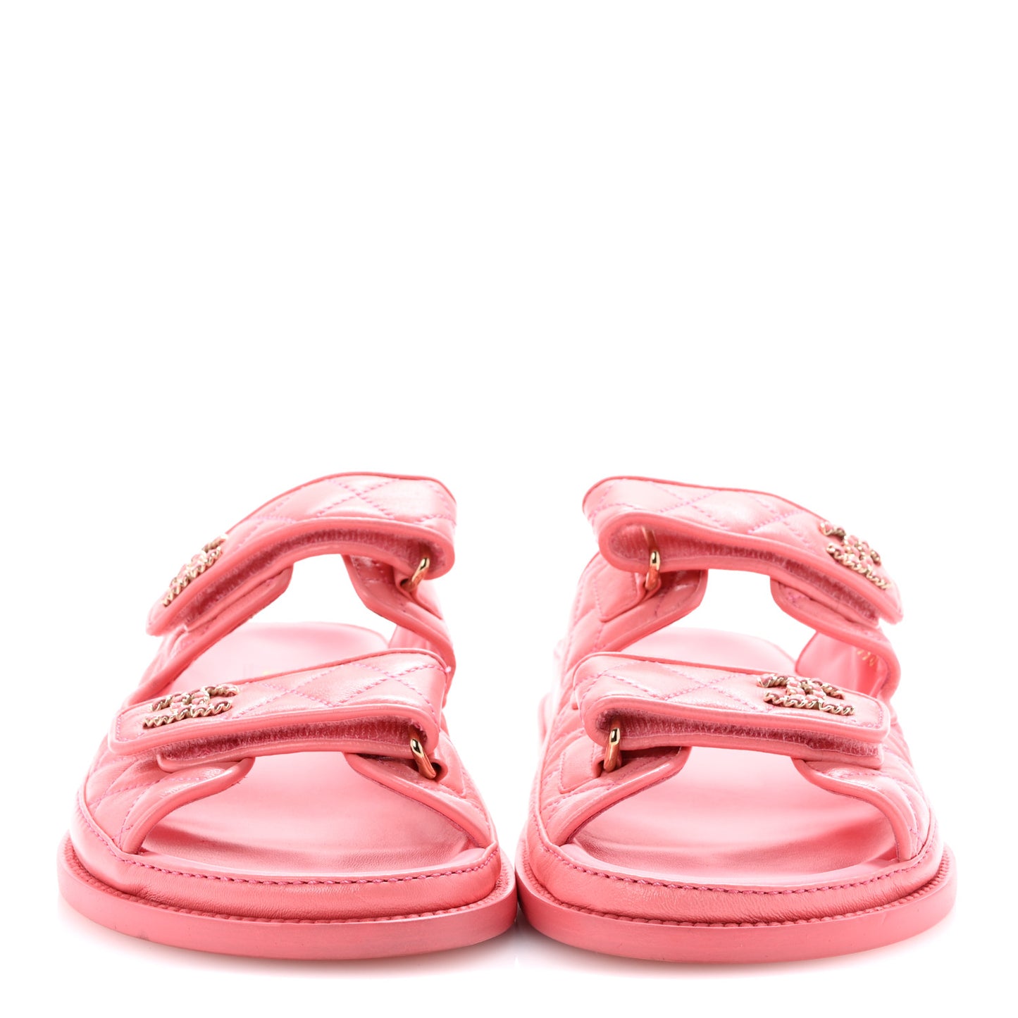 Lambskin Quilted Velcro Dad Chain CC Slide Sandals 39 Pink