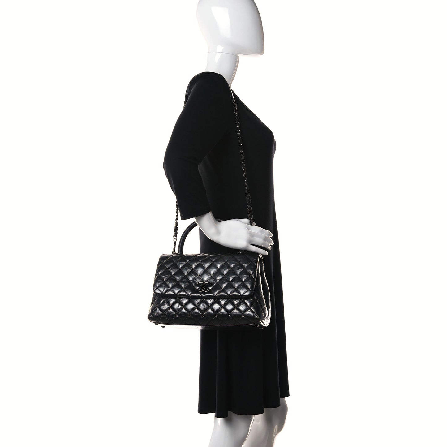 Aged Calfskin Quilted Small Coco Handle Flap So Black