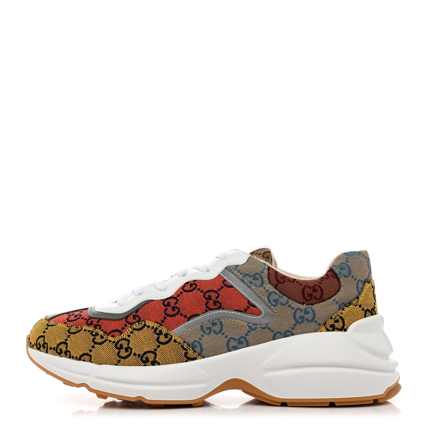 Gucci Monogram Multicolor Mens Rhyton Sneakers 9 Yellow Blue Great White Tabasco 1 of 8