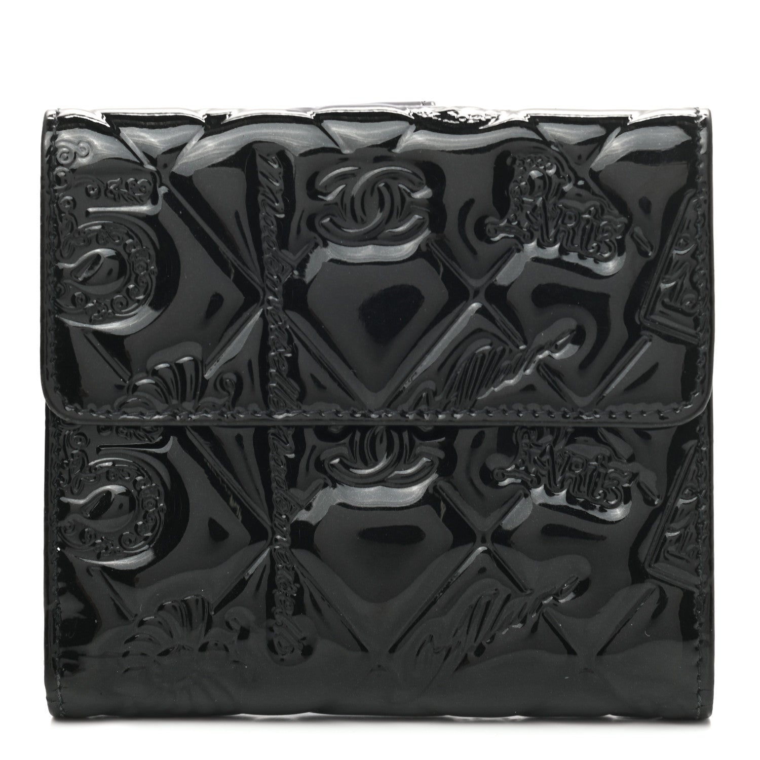 Chanel Patent Calfskin Lucky Symbols Compact French Flap Wallet Black 1 of 8