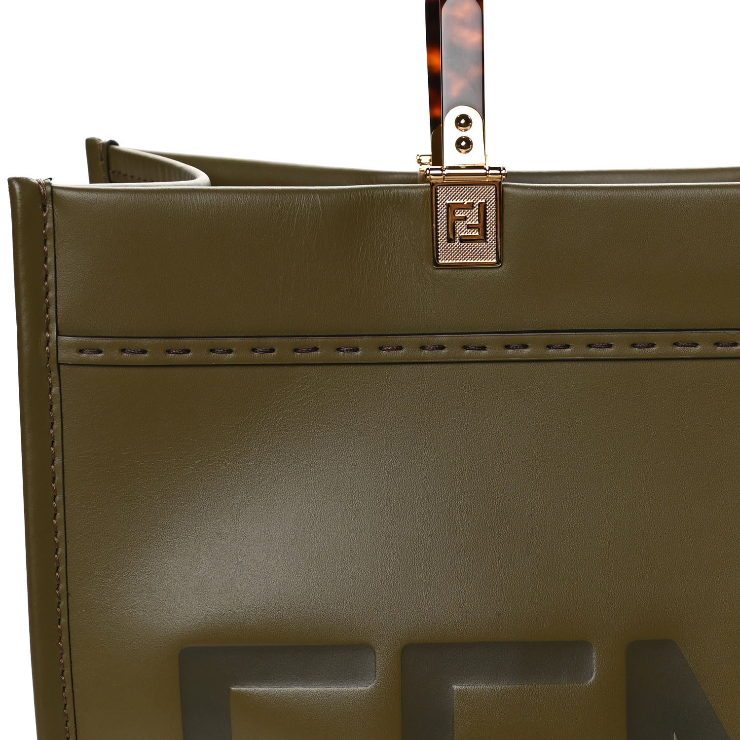 Fendi Vitello King Plexiglass Logo Embossed Medium Fendi Sunshine Shopper Tote Wood 9 of 9