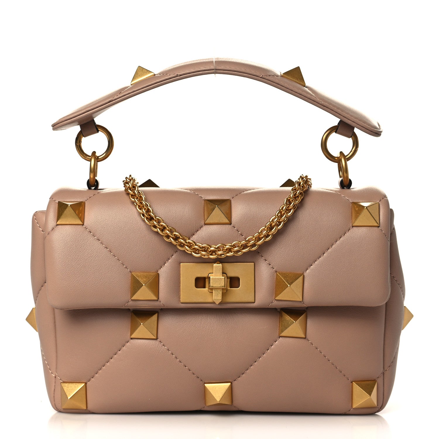 Valentino Garavani Nappa Medium Roman Stud Shoulder Bag Rose Cannelle 1 of 8