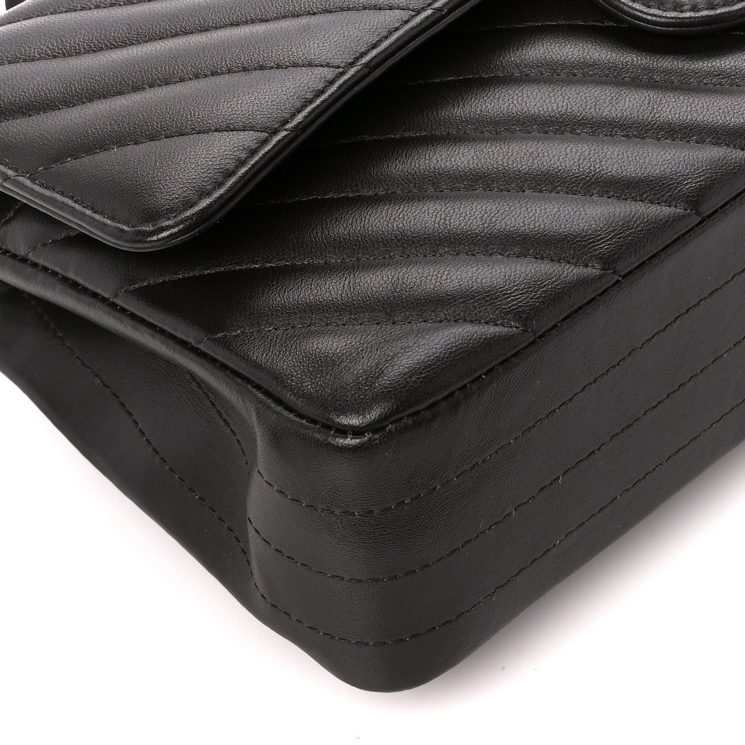 Chanel Lambskin Chevron Quilted Medium Double Flap Black 10 of 11