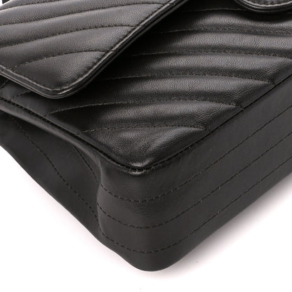 Chanel Lambskin Chevron Quilted Medium Double Flap Black 10 of 11