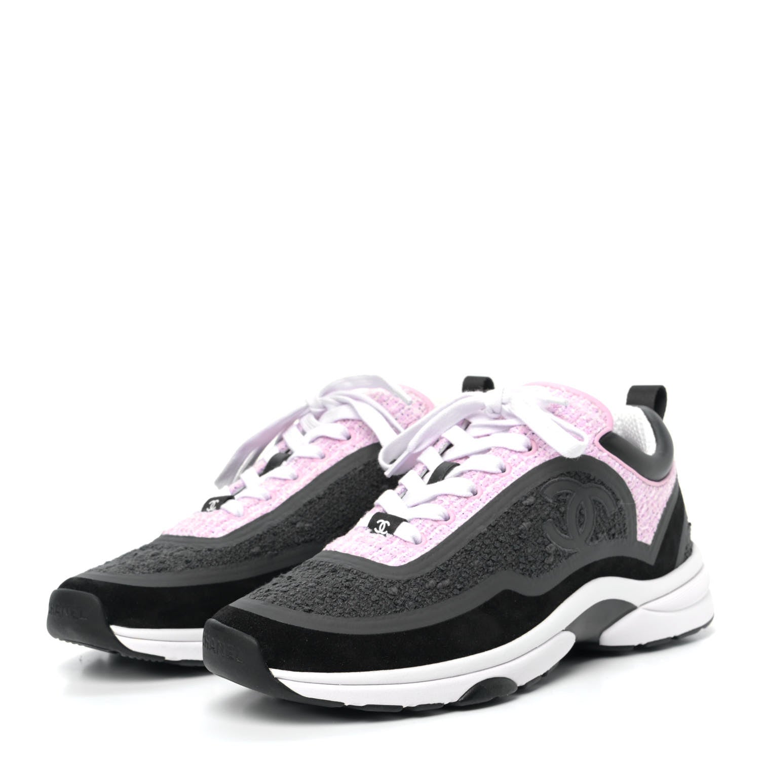 Chanel Tweed Suede Calfskin CC Sneakers 40 Gray Pink 4 of 17