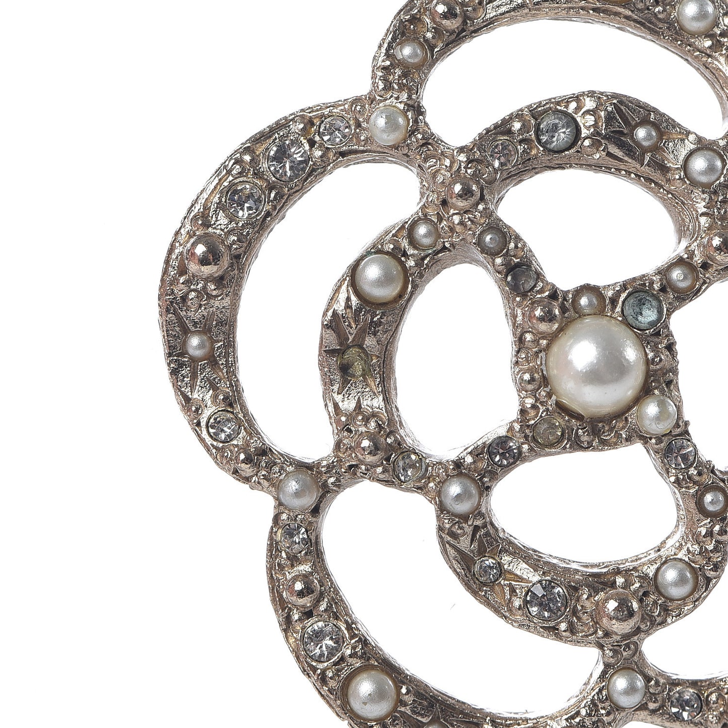 Pearl Crystal Large Camellia Pendant Necklace Light Gold