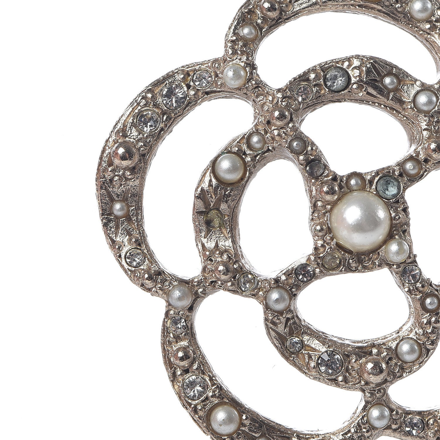 Chanel Pearl Crystal Large Camellia Pendant Necklace Light Gold 7 of 7