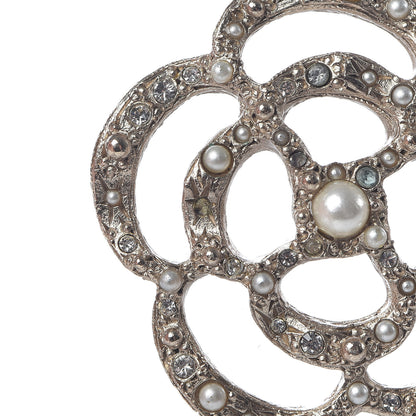 Chanel Pearl Crystal Large Camellia Pendant Necklace Light Gold 7 of 7