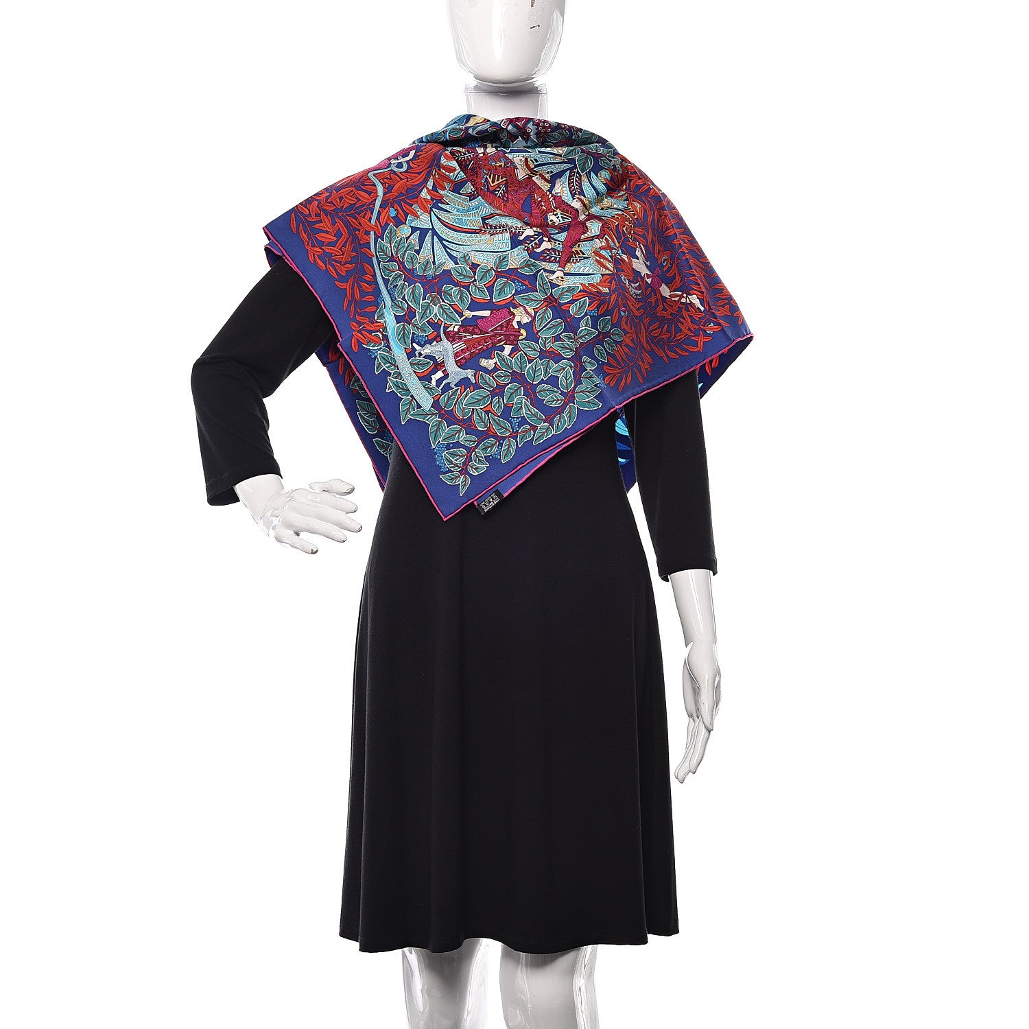 Hermes Silk La Promenade de Platon Scarf 90 Indigo Rouge Turquoise 2 of 5
