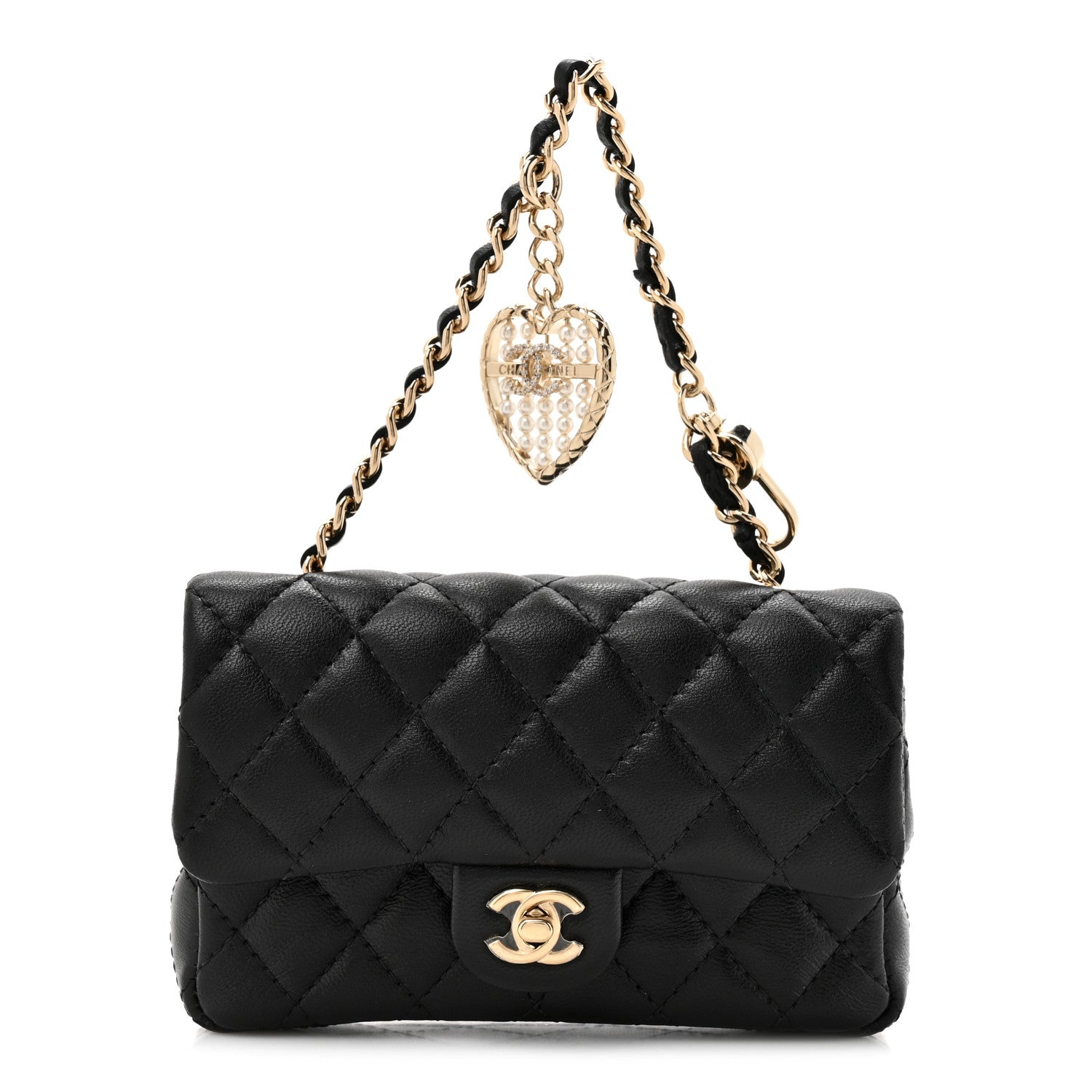 Chanel Lambskin Quilted Mini Flap Bag Charm With Hook Black 1 of 10