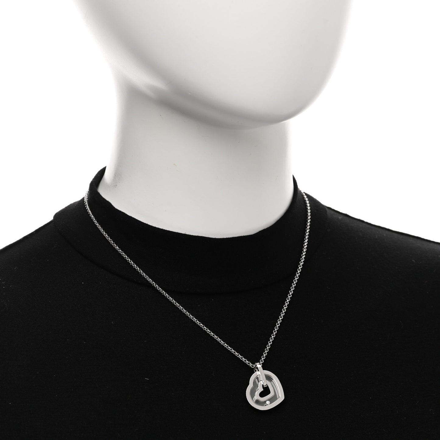 18K White Gold Happy Diamonds Double Heart Pendant Necklace