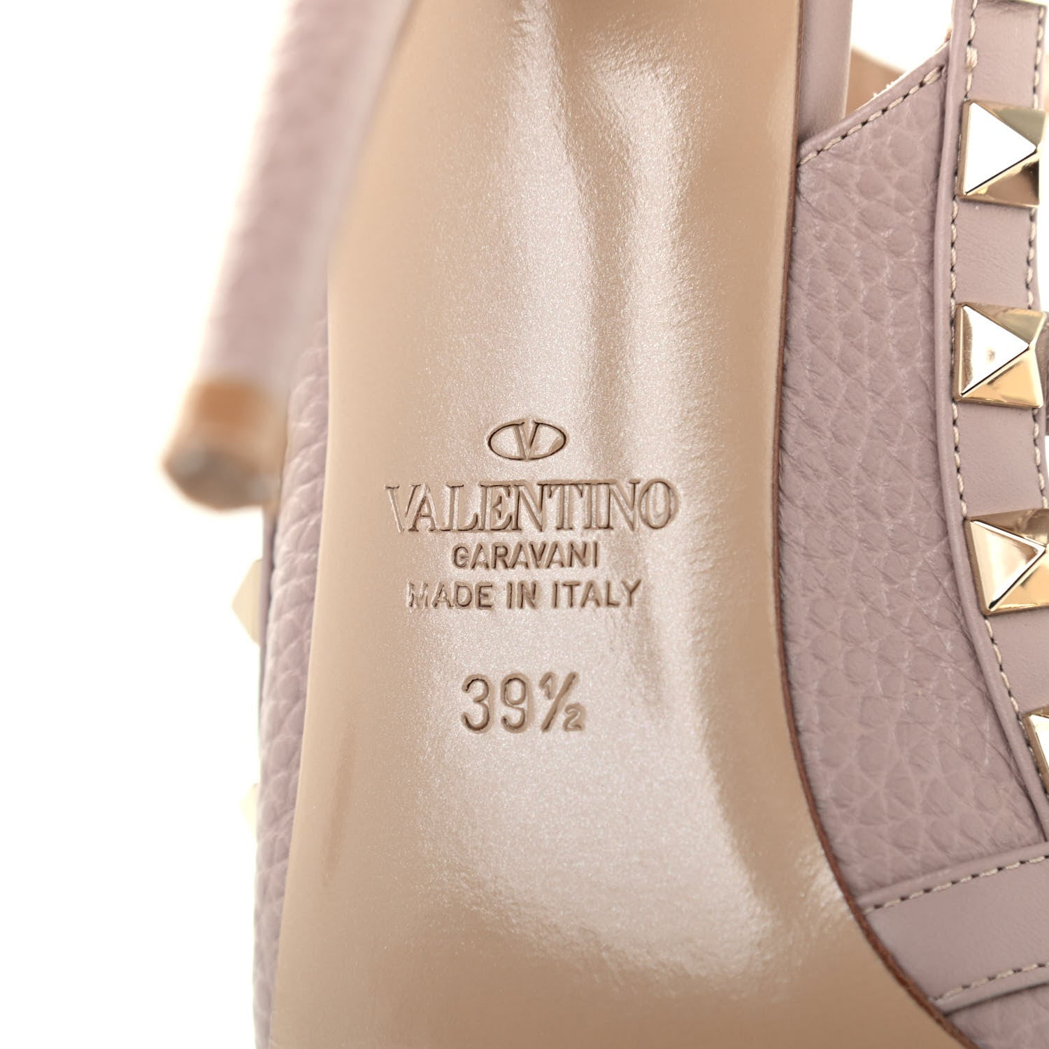 Valentino Garavani Pebbled Calfskin Rockstud Ankle Strap Pumps 39.5 Poudre 6 of 9