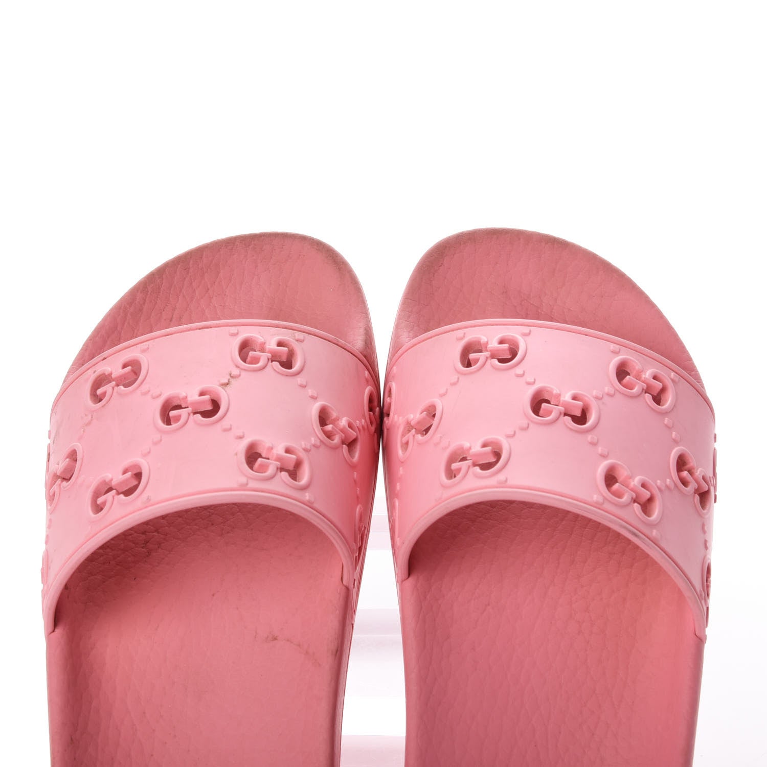 Gucci Rubber GG Monogram Perforated Womens Slide Sandals 36 Rose Box 8 of 10