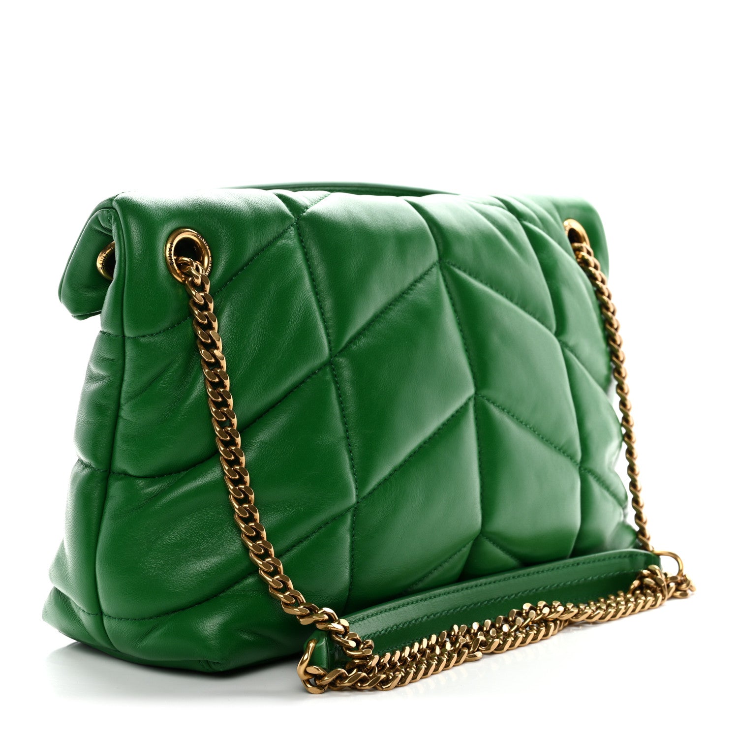 Saint Laurent Lambskin Quilted Medium Loulou Puffer Monogram Chain Satchel New Vert Praire 3 of 10