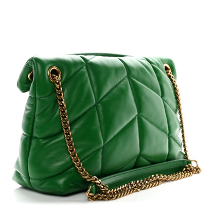 Saint Laurent Lambskin Quilted Medium Loulou Puffer Monogram Chain Satchel New Vert Praire 3 of 10