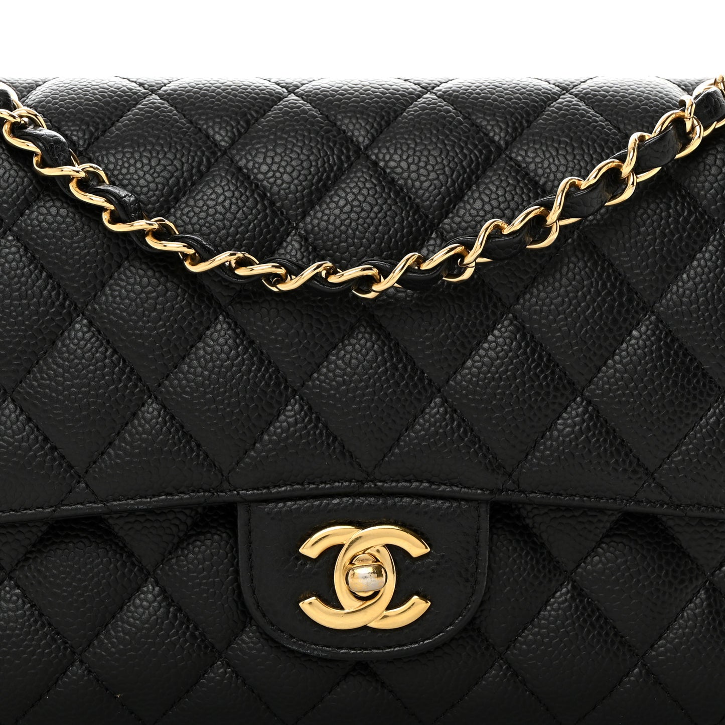 Caviar Quilted Medium Double Flap Black