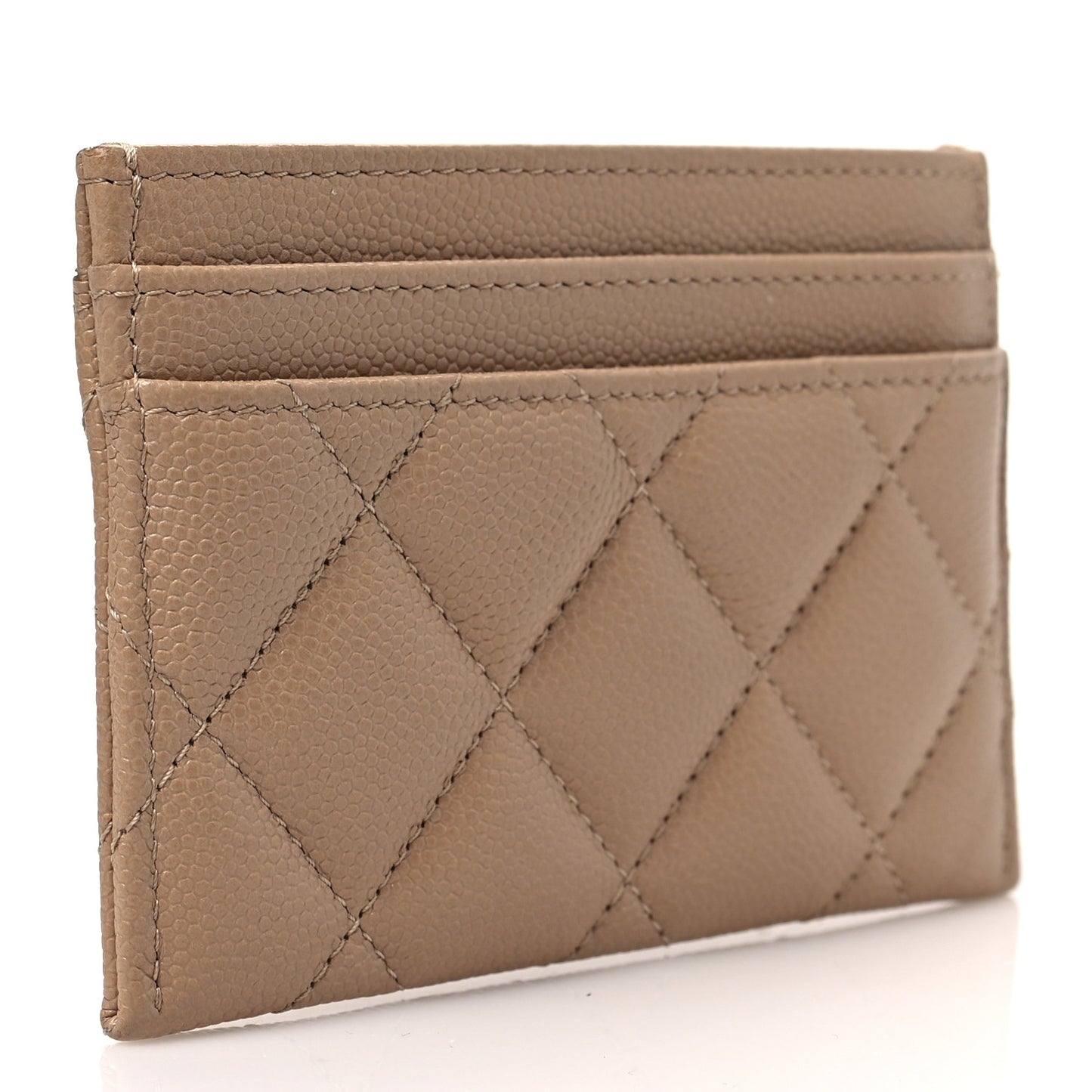 Caviar Quilted Crystal Card Holder Beige