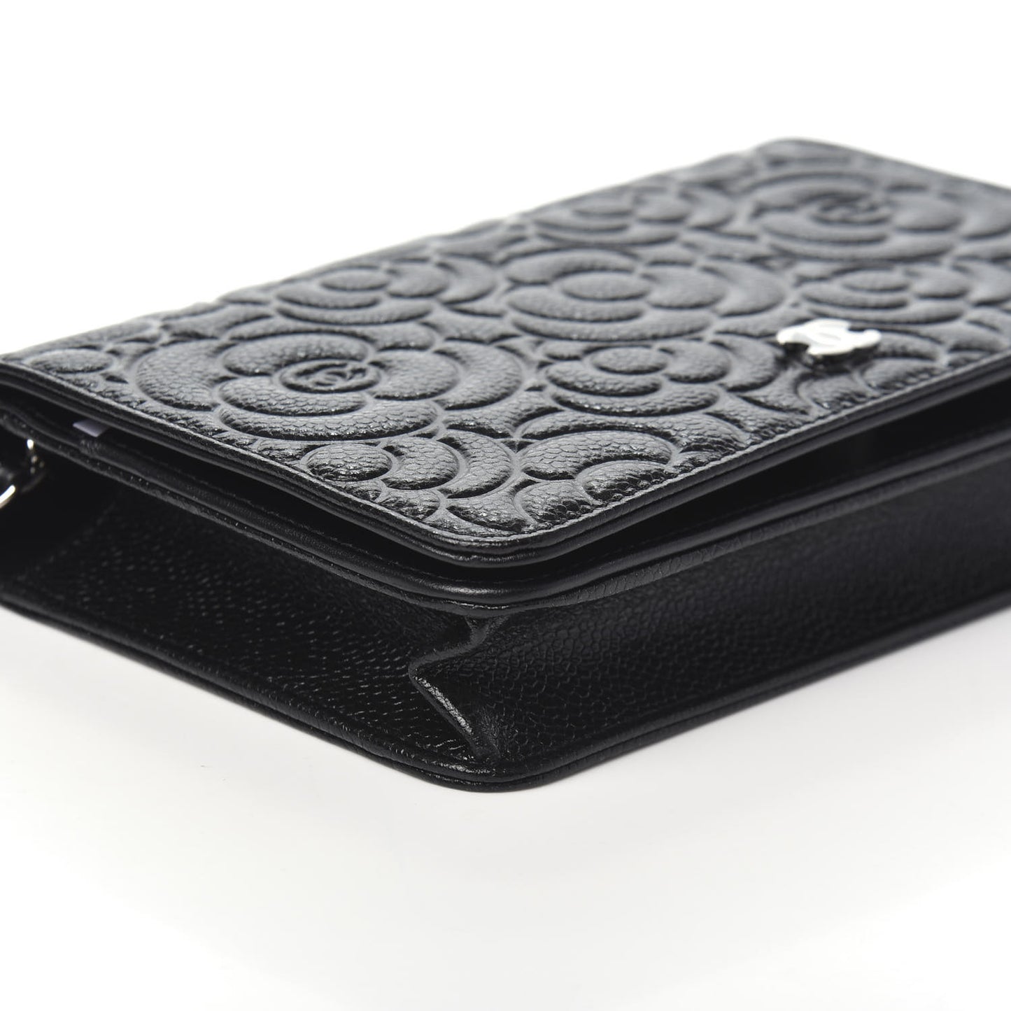 Caviar Camellia Embossed Wallet On Chain WOC Black