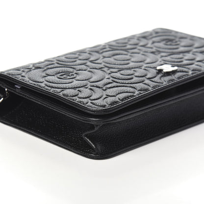 Chanel Caviar Camellia Embossed Wallet On Chain WOC Black 9 of 10