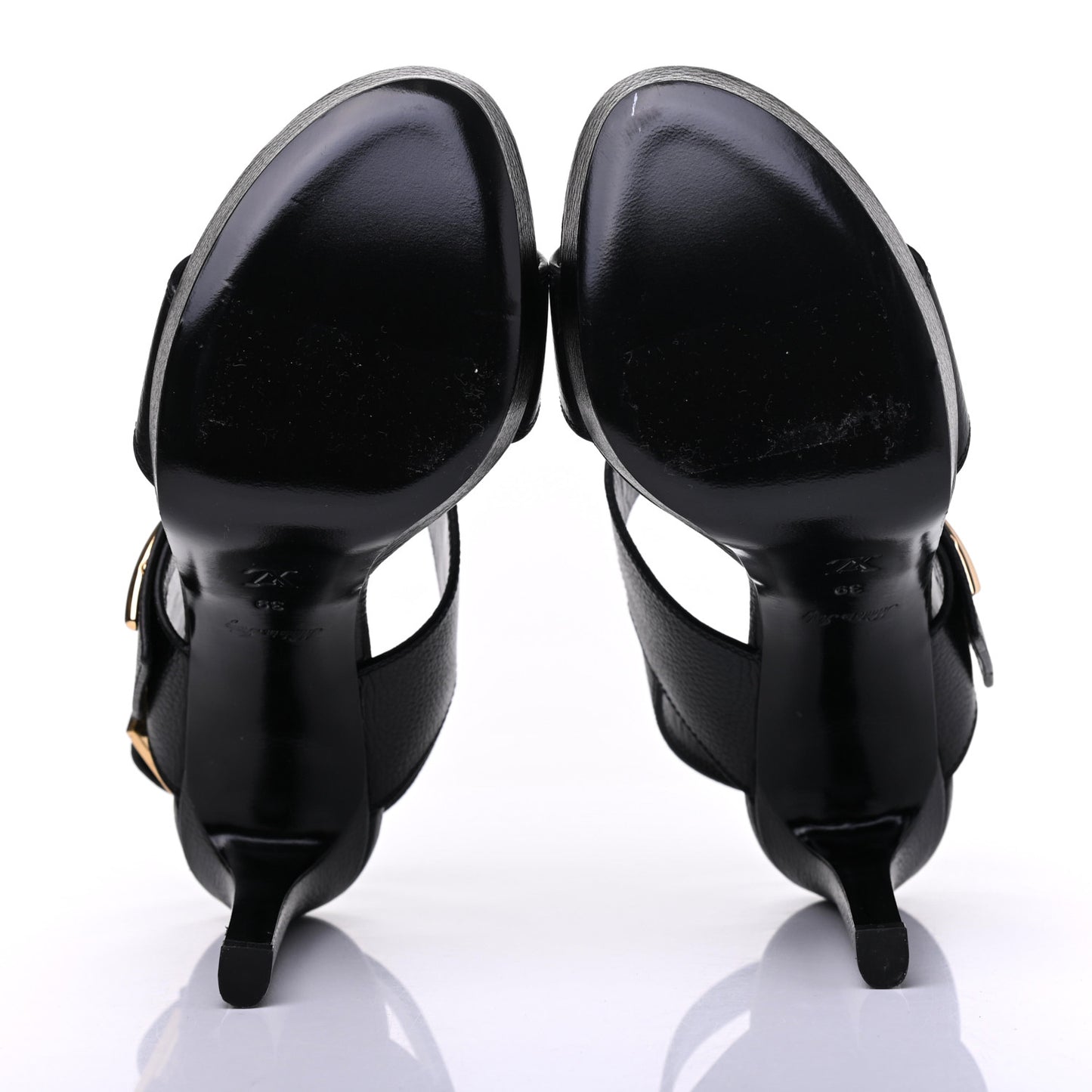 Grained Calfskin Horizon Platform Sandals 39 Black
