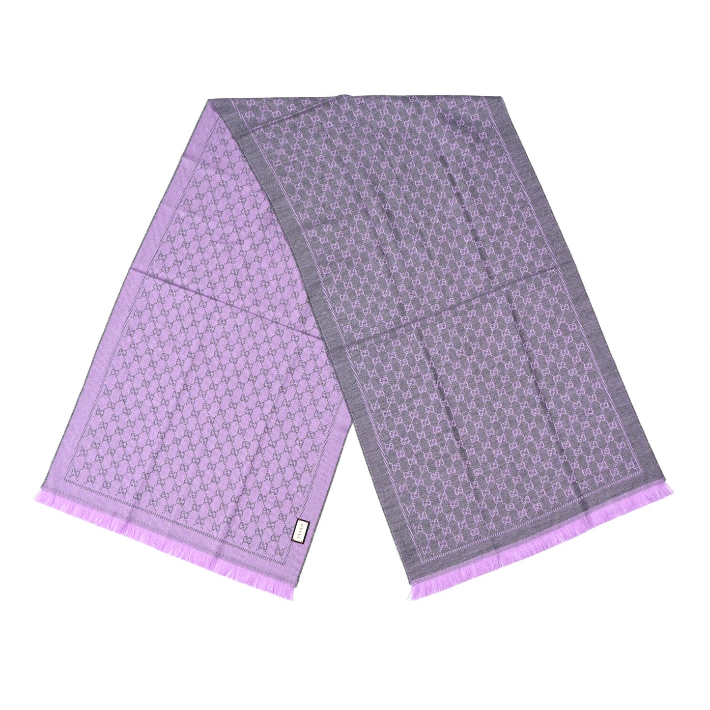 Wool GG Monogram Reversible New Sten Fringe Scarf Flannel Light Purple