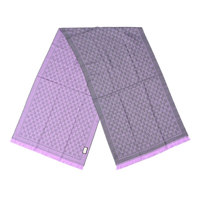Gucci Wool GG Monogram Reversible New Sten Fringe Scarf Flannel Light Purple 2 of 4